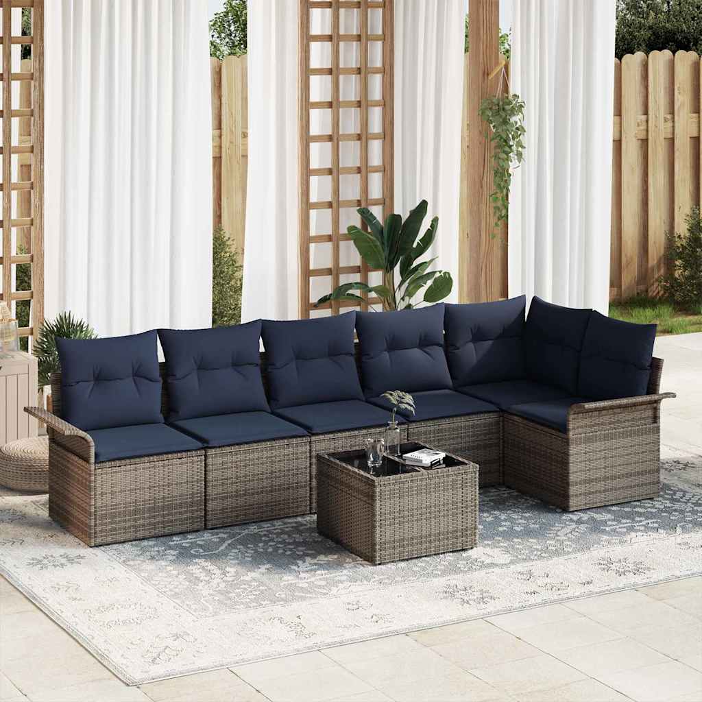 7 Piece Grey Garden Sofa Set with Cushions