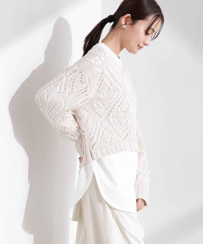 Nano Universe Lilyan Openwork Knit F Women's Pullover, 037, Ivory, 673-5122323