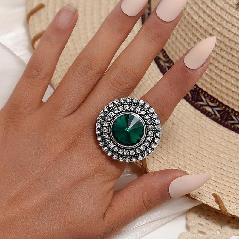 Unique Boho Stone Ring Big Round Rings For Women Vintage Female Wedding Party Jewelry Birthday Gift
