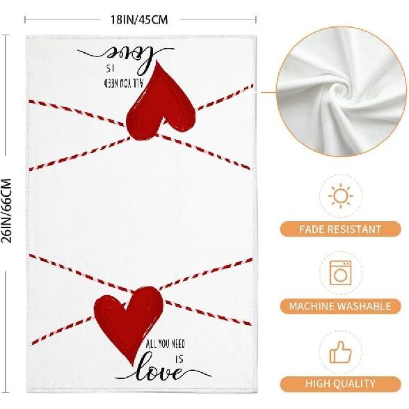 ARKENY Valentines Day Kitchen Towels Set of 2,Red Heart Love Dish Towels 18x26 Inch Drying Dishcloth,Farmhouse Home Decoration AD133