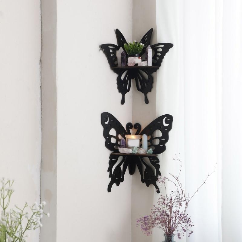 Butterfly Shaped Decorative Stand Fashionable Wall Shelf with Large Capacity Wood Jewelry and Perfumes Storage Rack