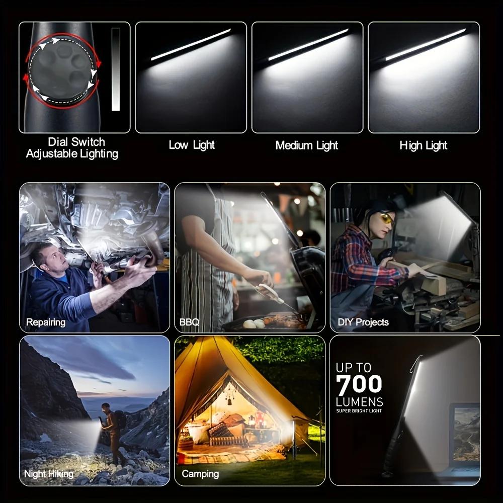 Rechargeable COB LED Work Light, Portable Flashlights w/ Magnetic Base &Hook, Inspection Light for Home Camping Emergency Repair