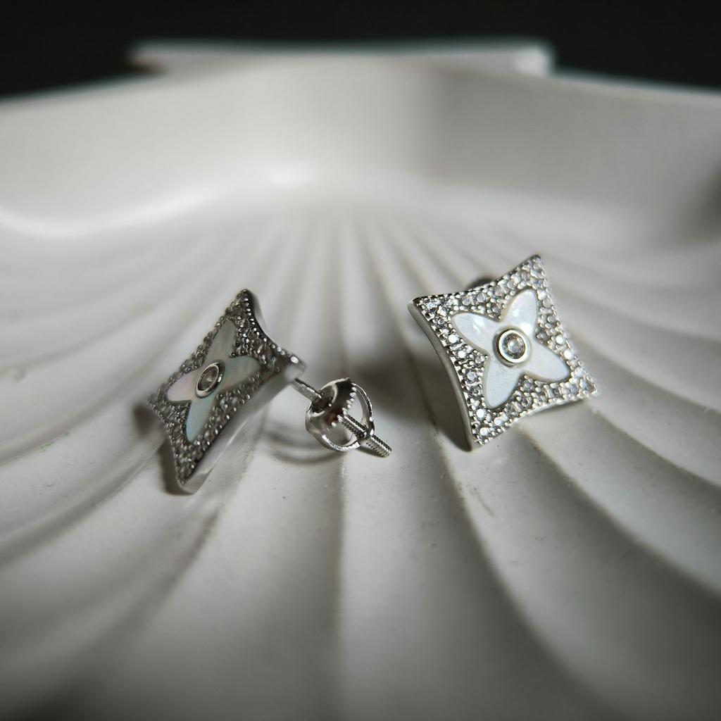 Silver Earrings with Natural Cubic Zirconia, Mother of Pearl (2186021)