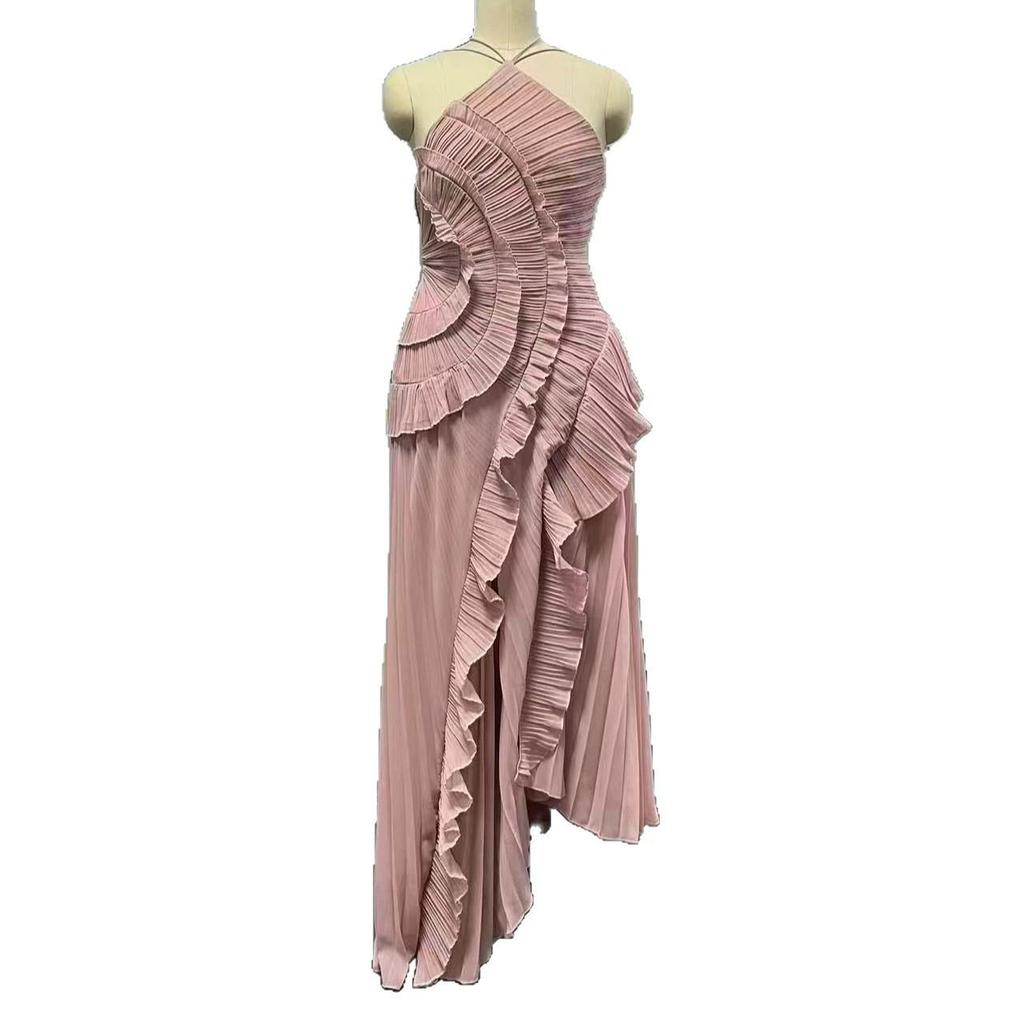 2026 Sleeveless Irregular Lace Slit Dress: Women's Summer High-End Fashion