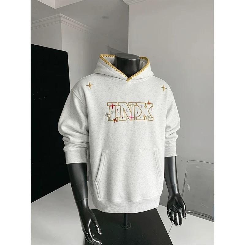 American Style Embroidered Letter Hoodie Men Women - Loose Fit Heavyweight Long Sleeve Sweatshirt