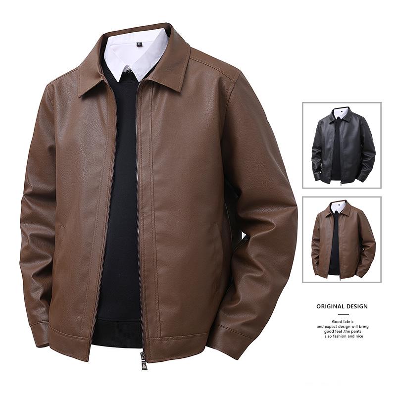2025 Autumn Retro PU Leather Motorcycle Jacket: Trendy, Loose-Fit Men's Outerwear