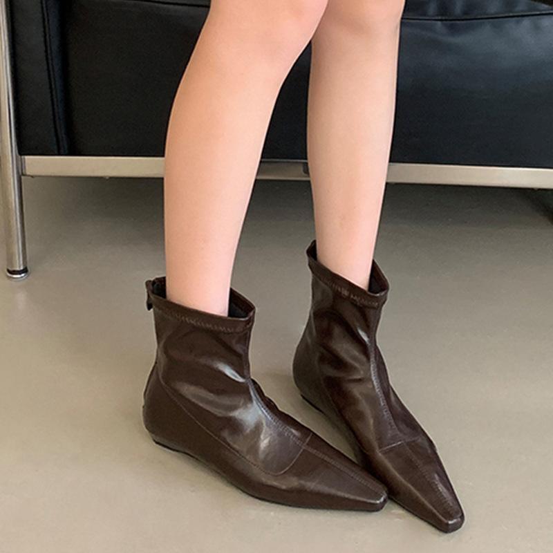 Pointed Short Boots Women's 2025 Autumn and Winter New Women's Boots Niche Thin Boots Flat Short Boots Low Heel Martin Boots