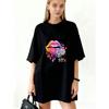 Oversized T Shirt Black Rainbow Lips And 90s Print Casual Streetwear For Women