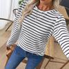 Women S Striped Crew Neck Pullover Long Sleeve Knit Sweater