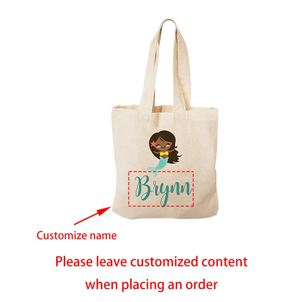 Custom Mermaid Treat Tote Bags Canvas Favor Bag Mermaid Theme Party Decoration Supplies Back To School Birthday Baby Shower Gift