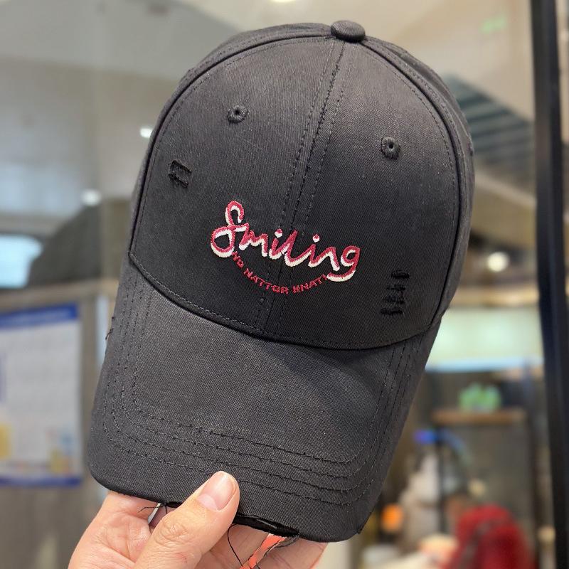 

Ripped embroidery letter hardtop baseball hat spring and autumn new wide-brimmed big head circumference versatile cap (54-58CM) adjustable чёрный