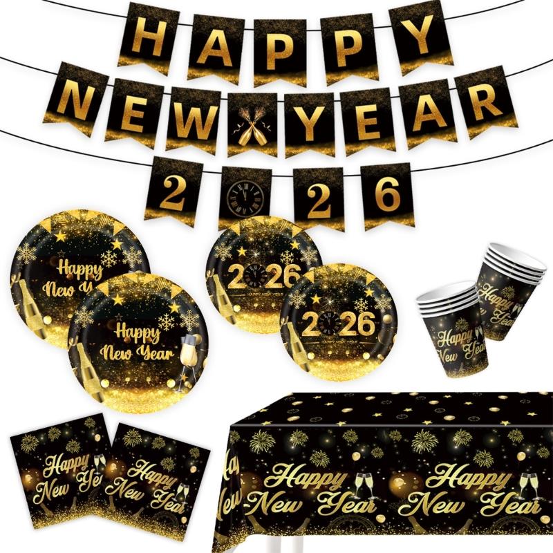 2026 Celebration Paper Plates Set Heat Resistant Coating Easy Cleanup Design
