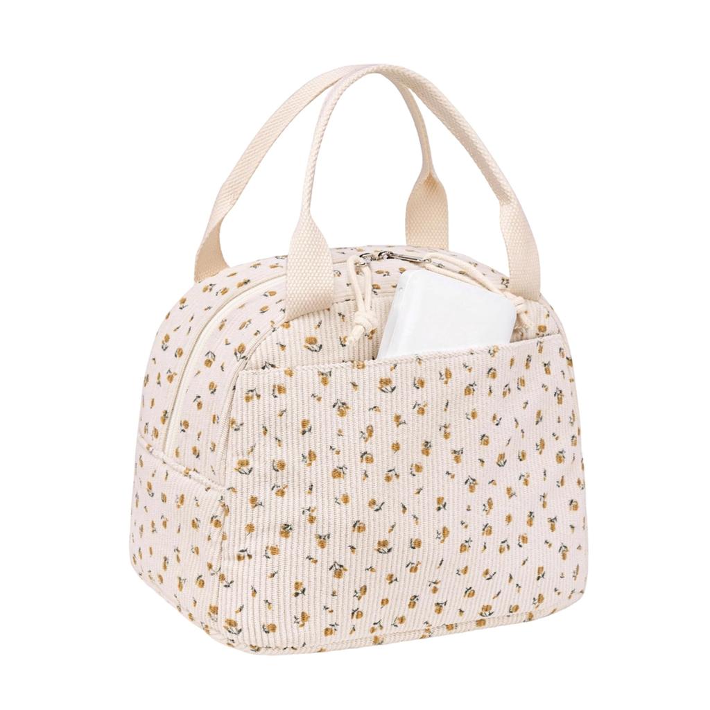 Lunchtasche für Damen und Herren: Hübsche Cord-Lunchtasche, wiederverwendbare, isolierte Lunchbox mit großem Fassungsvermögen, ideal für Arbeit, Picknick oder Reisen.