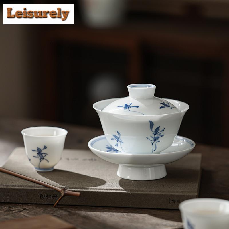 Gaiwan de orquídea mariposa pura pintada a mano de 160 ml, hecha a mano, tres talentos, sopera, tetera, cuenco con tapa, artículos de té artesanales para el tiempo libre.