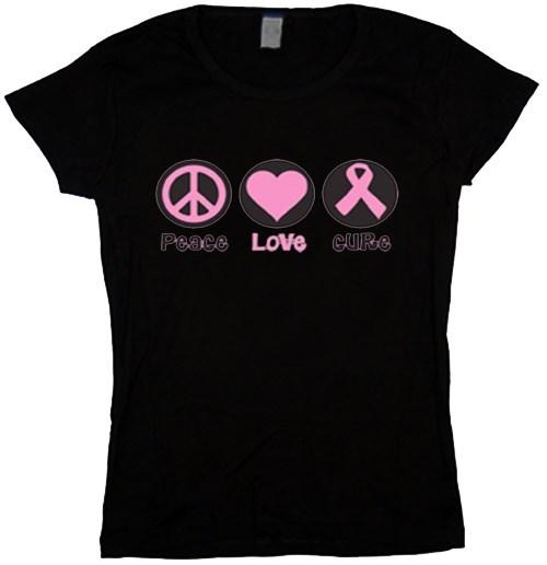 Peace love cure breast cancer awareness pink ribbon ladies tee shirt t-shirt top S