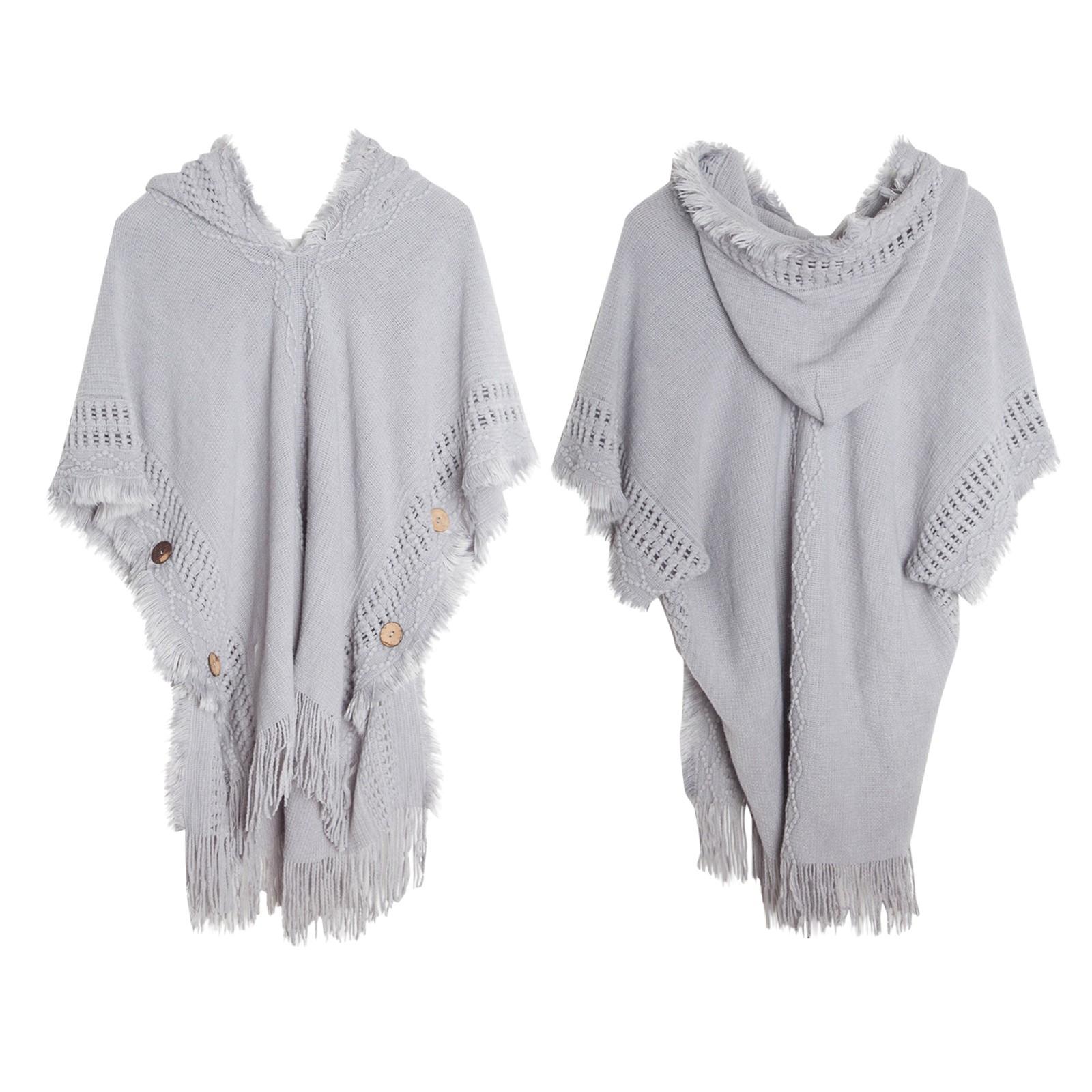 

Женская шаль на пуговицах в стиле бохо с бахромой, вязаный пуловер, накидка с капюшоном One Size