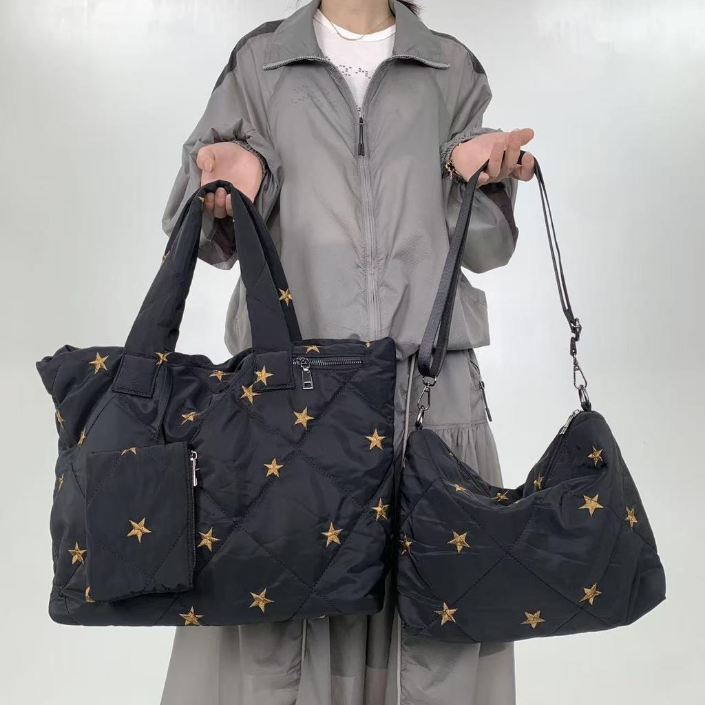 Women'S Quilted Cotton Clothes Tote Bag Three-Piece Set Star Versatile Shoulder Handbag