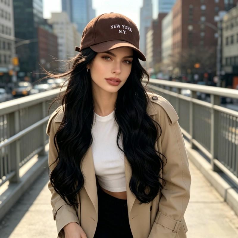 Wig Cap Long Wavy Hair Wave Synthetic Daily Use Black