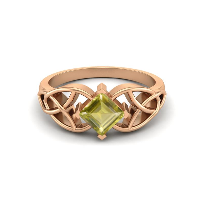 5MM Square Lemon Quartz Gemstone 925 Sterling Silver Rose Plated Solitaire Celtic Women's Engagement Ring
