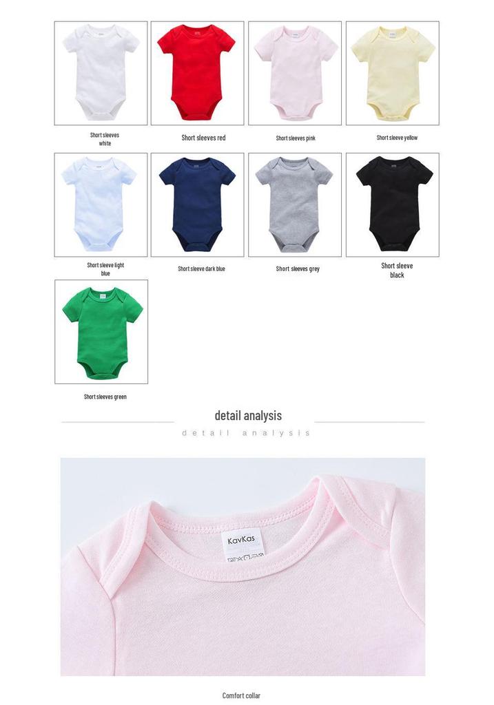 Summer Newborn 100% Cotton Short Sleeve Baby Romper - Plain Color with Snap Crotch, Customizable Print Children's Bodysuit