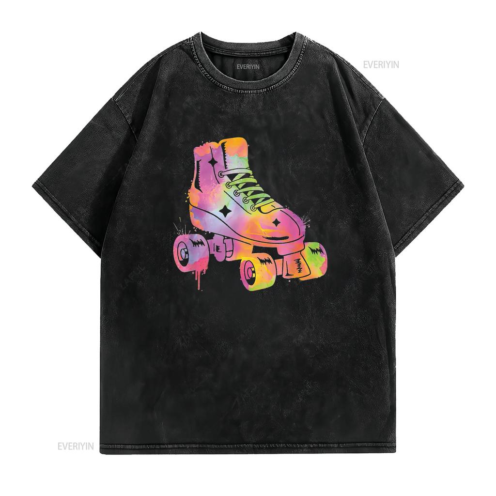 Mens Roller Skater Rollerskate Girls Skating Kids T Shirt Black Vintage Washed Unisex Graphic Slightly Designer Clothes