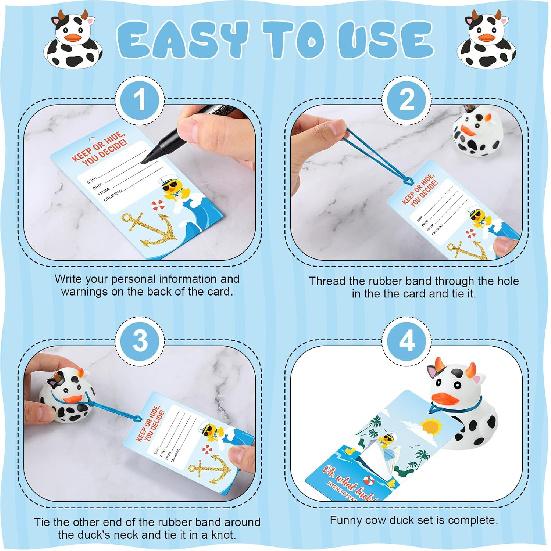 72 Pcs Glow in The Dark Rubber Cow Ducks Tag Cruise Kit Includes 24 Mini Cruising Rubber Cow Ducks 24 Cruising Tags 24 Elastic Bands for Cruising