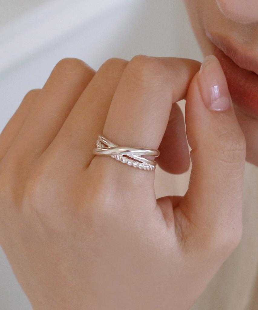 47Bag 925 Silver Triple Twist Open Ring Jeva