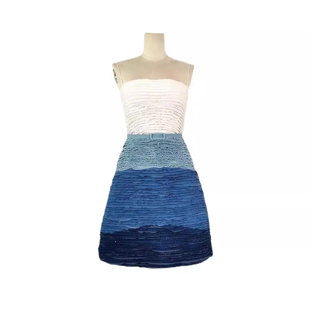 Designer Denim Gradient Blue Tube Top Dress - Style 22238