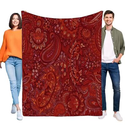 Bohemian Ethno Rot Paisley Weiche Fleece-Kuscheldecke für Sofa Bett Couch Wohnzimmer Dekoration Warm Leicht Geschenk