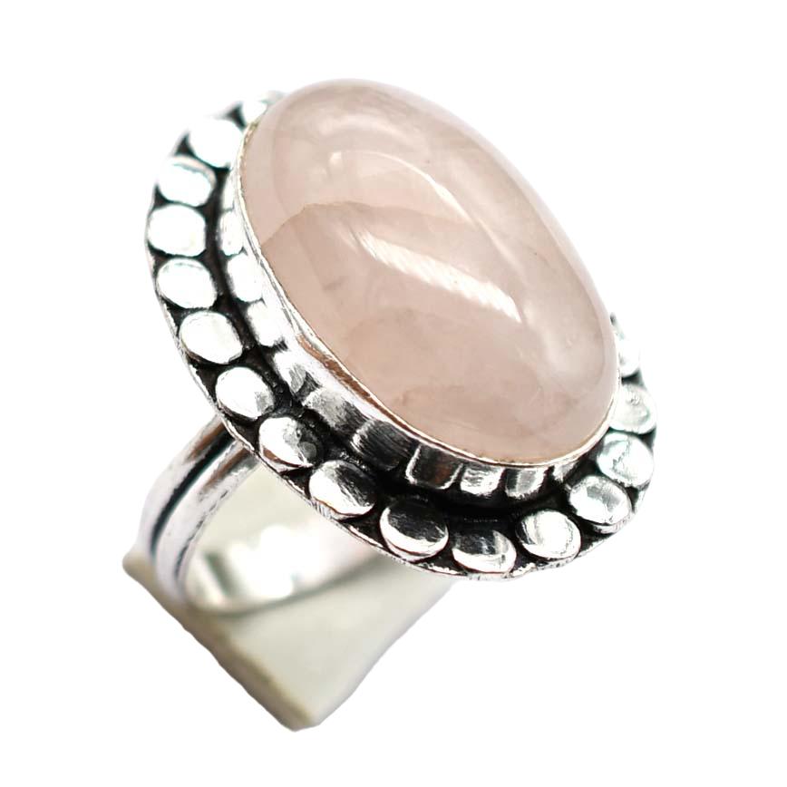 Rose Quartz Ethnic Handmade Ring Jewelry US Size-8 R 5487