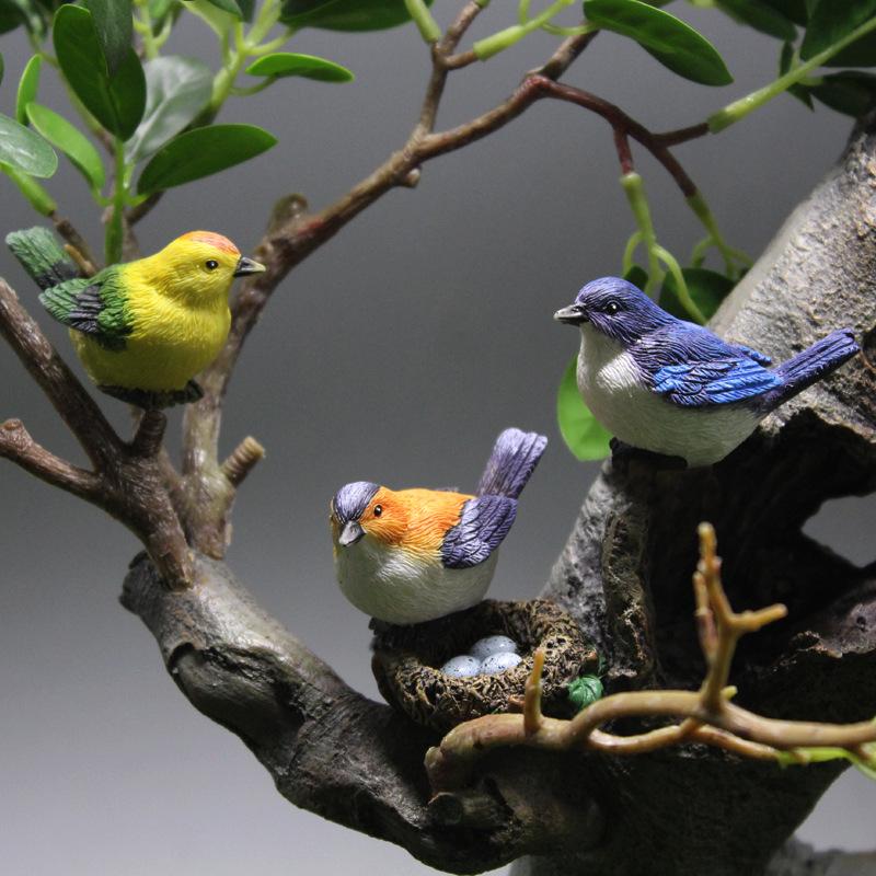 Simulation Birds And Birds' Nests Ornament Resin Faux Gardening Bonsai Decoration Accessories Figurines & Miniatures FU