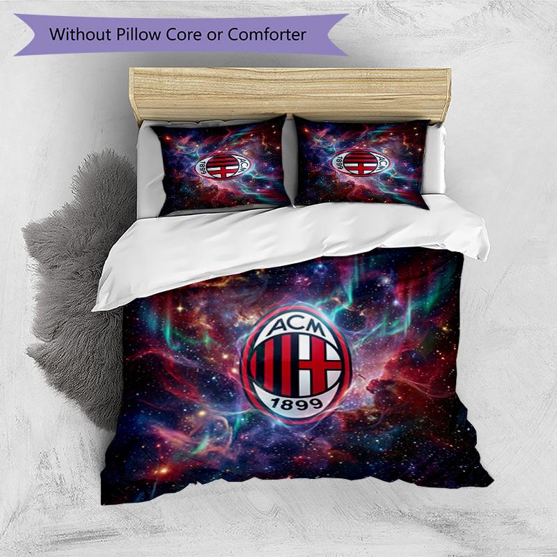 Set Lenzuola Stampa AC Milan 3 Pezzi Morbido Delicato sulla Pelle Lavabile Copripiumino e Federe Set Stagione Unica Camera da Letto