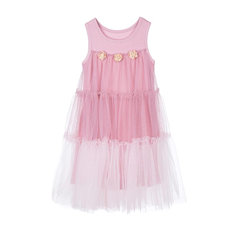 Fulomi Girls  Summer Sweet Floral Mesh Puffy Dress 130