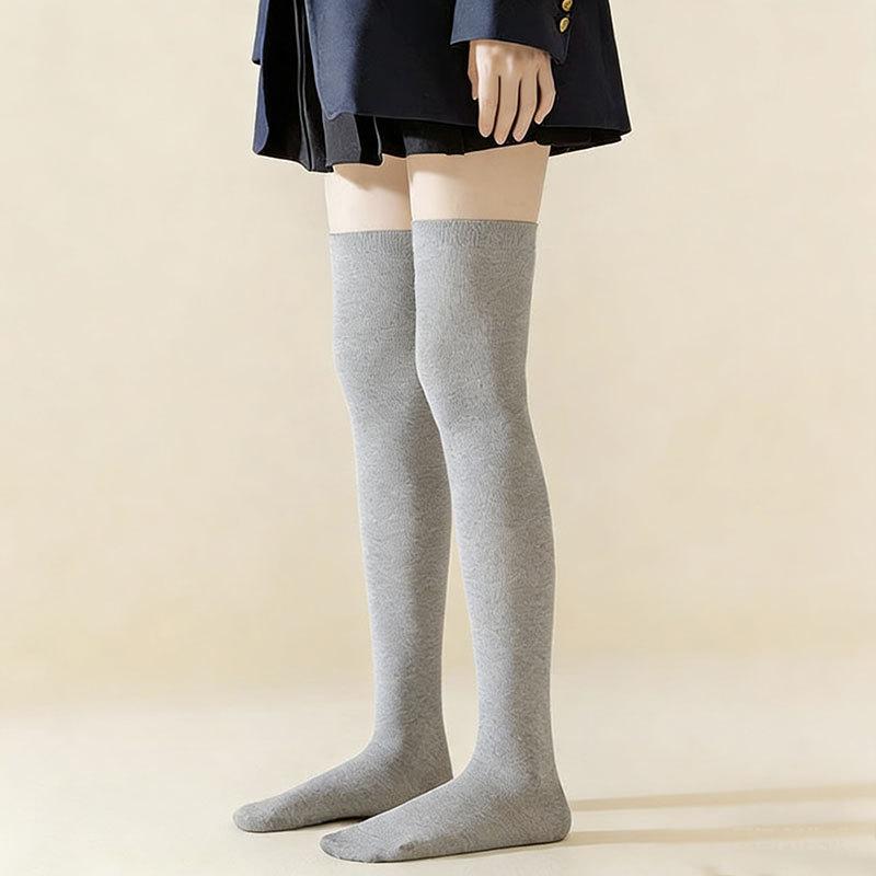 Extended Knee-length Long Stockings for Women, Spring-autumn Style, Thick and Slip-resistant, Long Legs, Black Color, Calf Socks