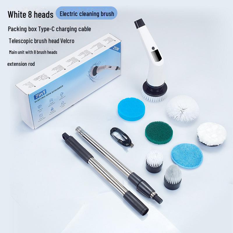 Electric Multi-Function Scrubber with Replaceable, Extendable Heads for Floor Cleaning