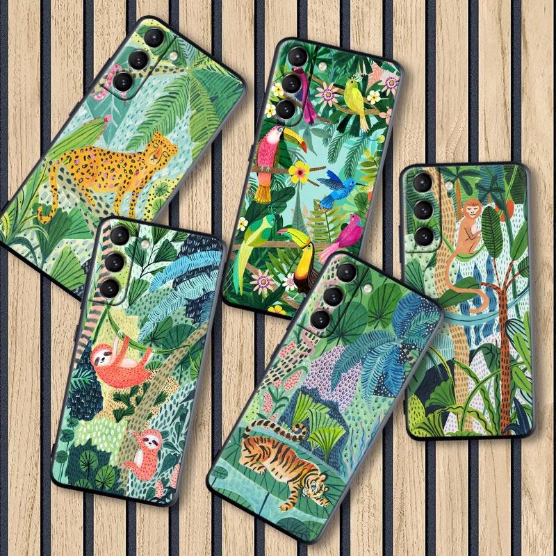 Original Jungle Animal Sloth Leopard Print Cases For Galaxy S24 Ultra Funda Samsung S21 S23 FE S20 S22 Ultra S10 Plus Soft Cover