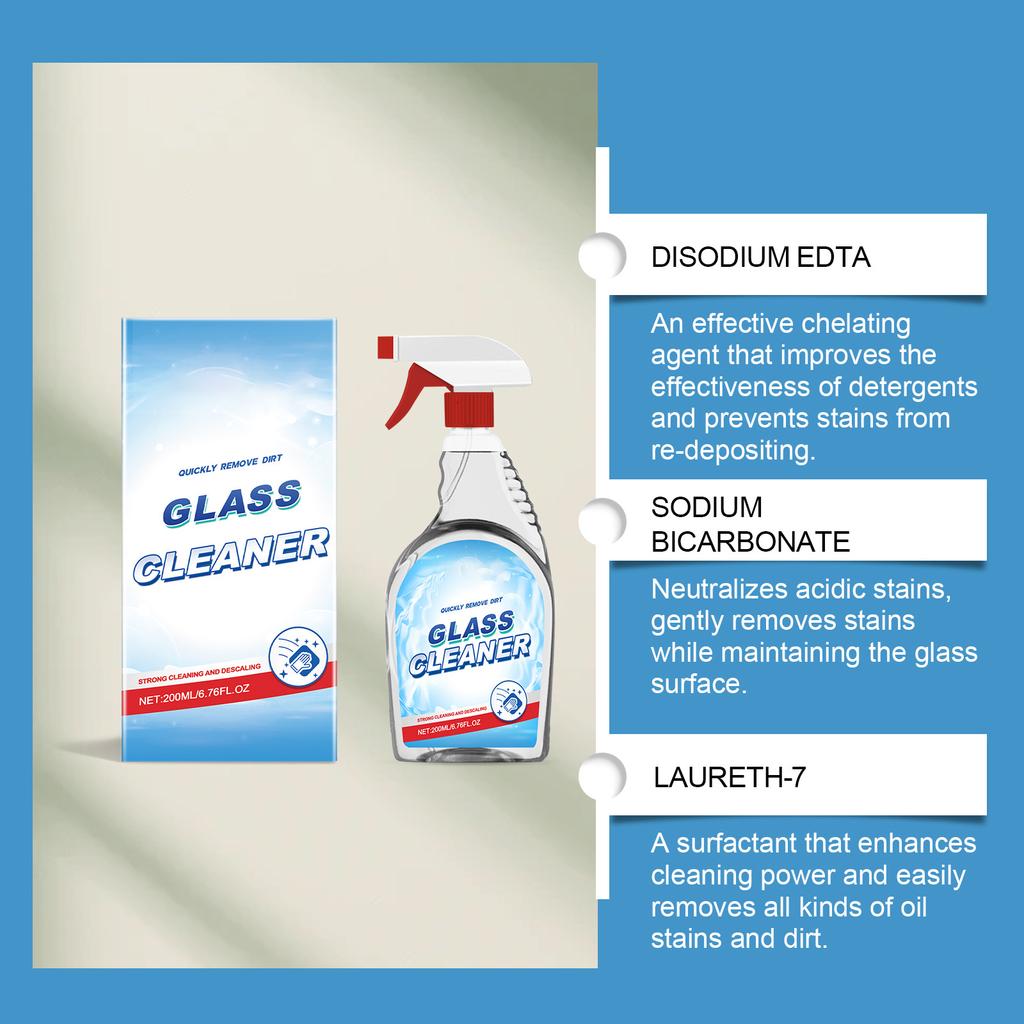Glass Cleaner  Household Stain Remover And Cleaning Agent For Shower Enclosures  Bathtubs  And Glass Surfaces.200ml