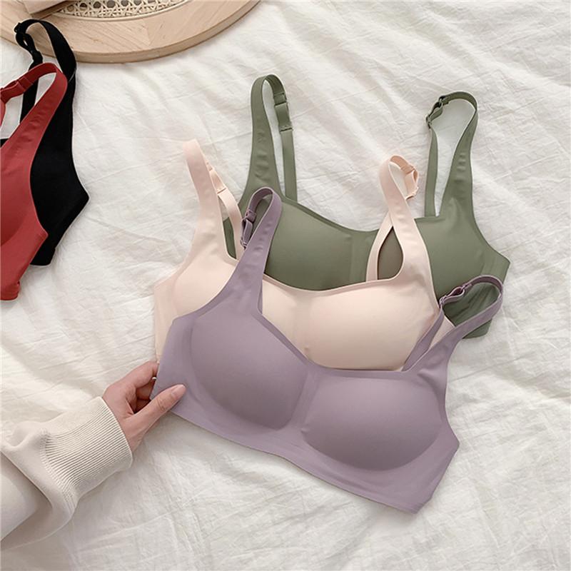 French Square Neck Jelly Strips Bra Soft Support No Steel Ring No Trace Thin Gather Underwear Women'S Comfortable Bra
