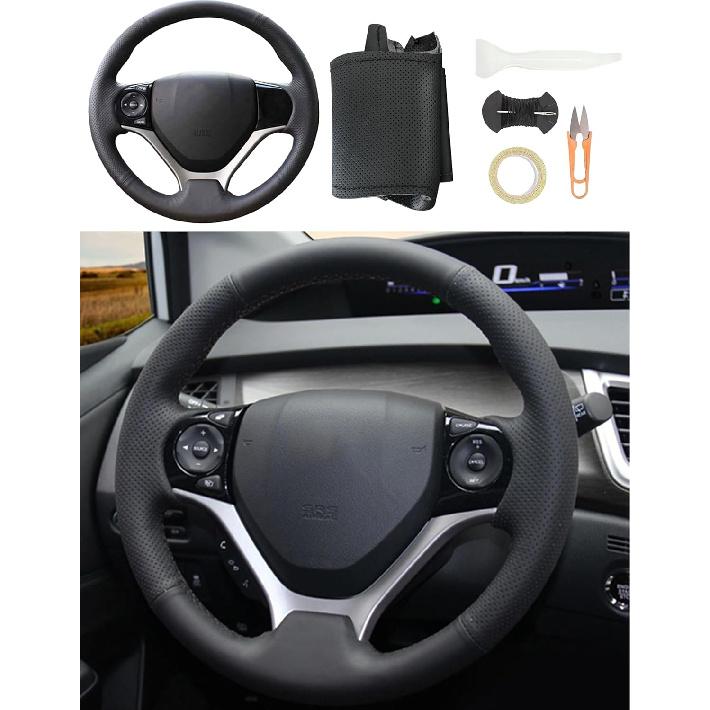 

Leather Steering Wheel Cases Car Steering Wrap Stitch Steering Wheel Cover Fit for Honda Civic Civic 9 2012 2013 2014 2015,Blue Black Thread