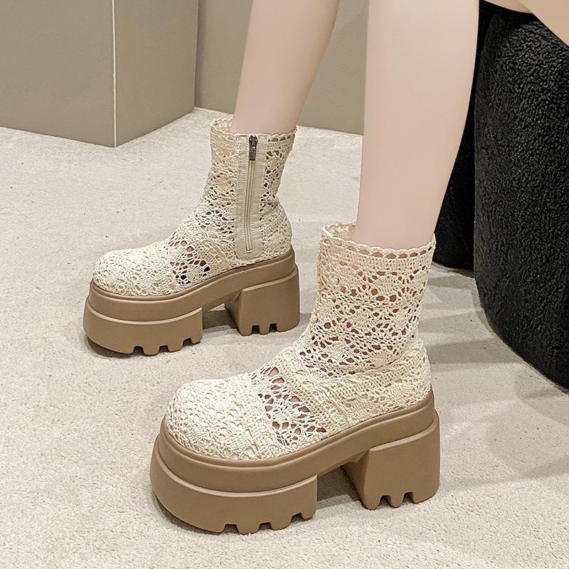 Fashion 10CM Platform Women's Ankle Boots Mid Heels Fashion Winter Shoes Designer Chelsea Boots New Goth Trend Walking Short Mujer Botas