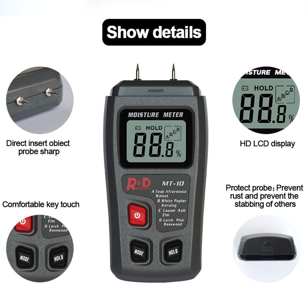 

Tester Tree Density Hygrometer Wood Humidity Tester Wood Moisture Meter Timber Damp Detector чорний