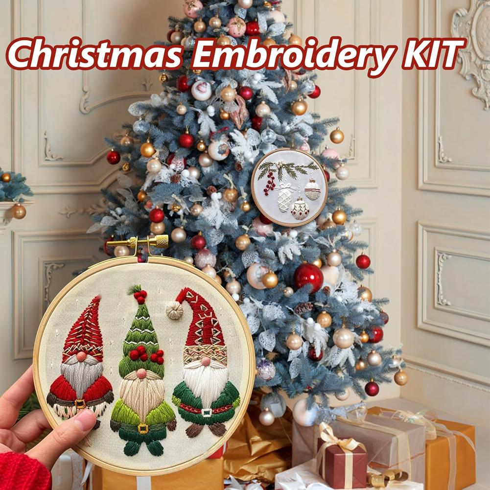 Christmas Embroidery Kit Embroidery Hoop Gnomes Embroidery Kit Xmas Cross Kit