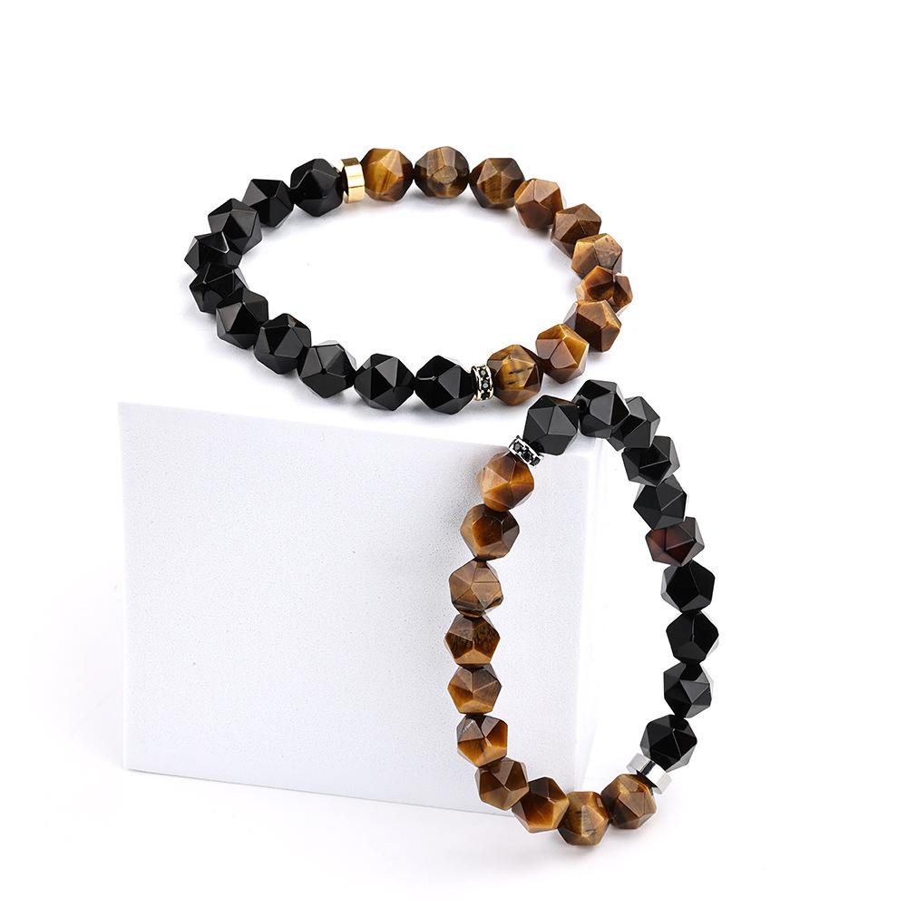 Men's Geometric Agate Tiger Eye Stone Bead Bracelet