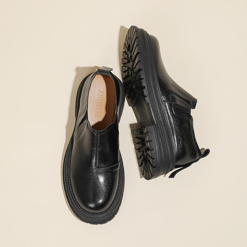 British Style Platform Loafers Women's Early Spring 2025 Retro Elastic One-pedal Small Leather Shoes Black Single Shoes Women