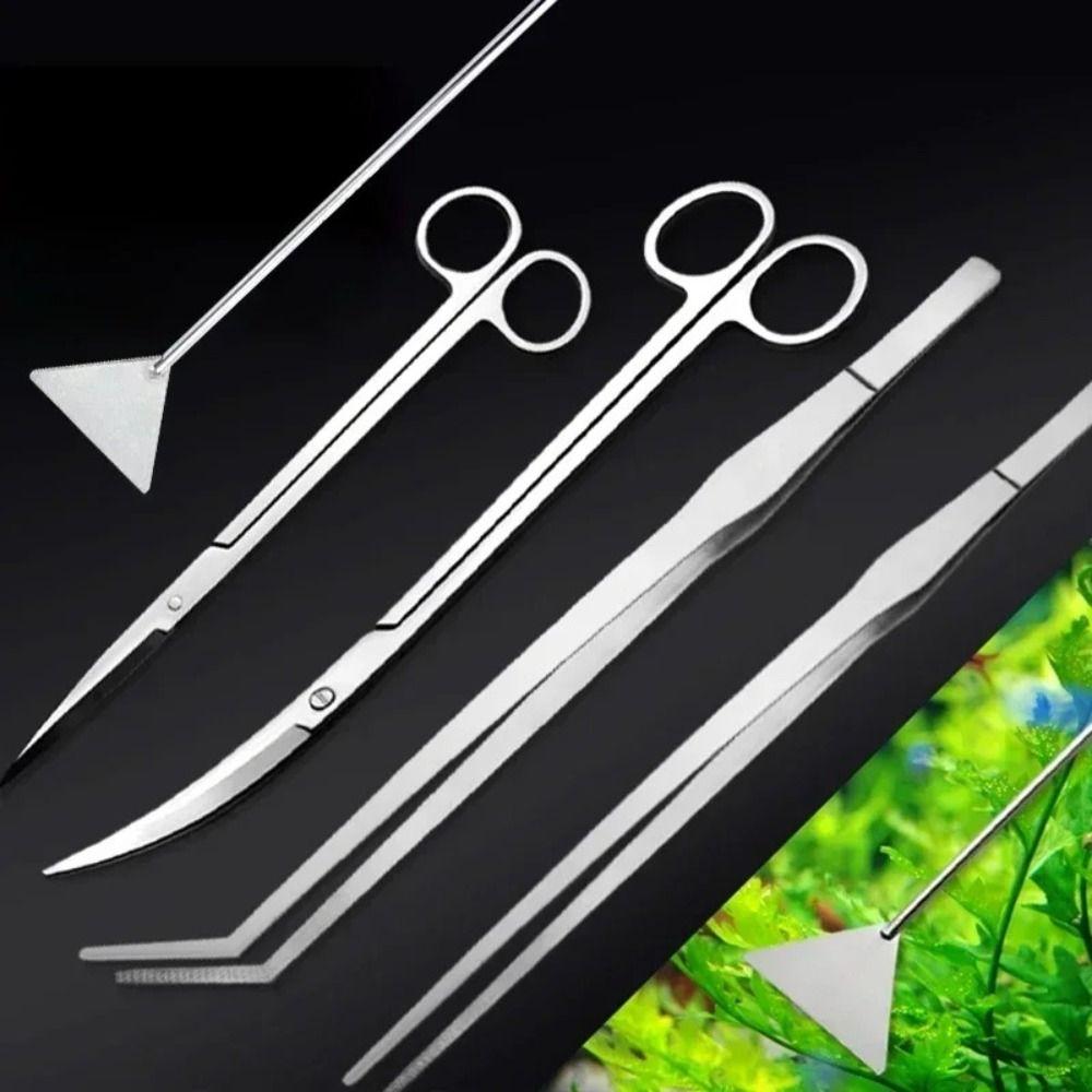 

3/4/5Pcs Stainless Steel Aquarium Aquascaping Tool Durable Aquatic Plants Clean Set Tank Clean matte silver-3pcs