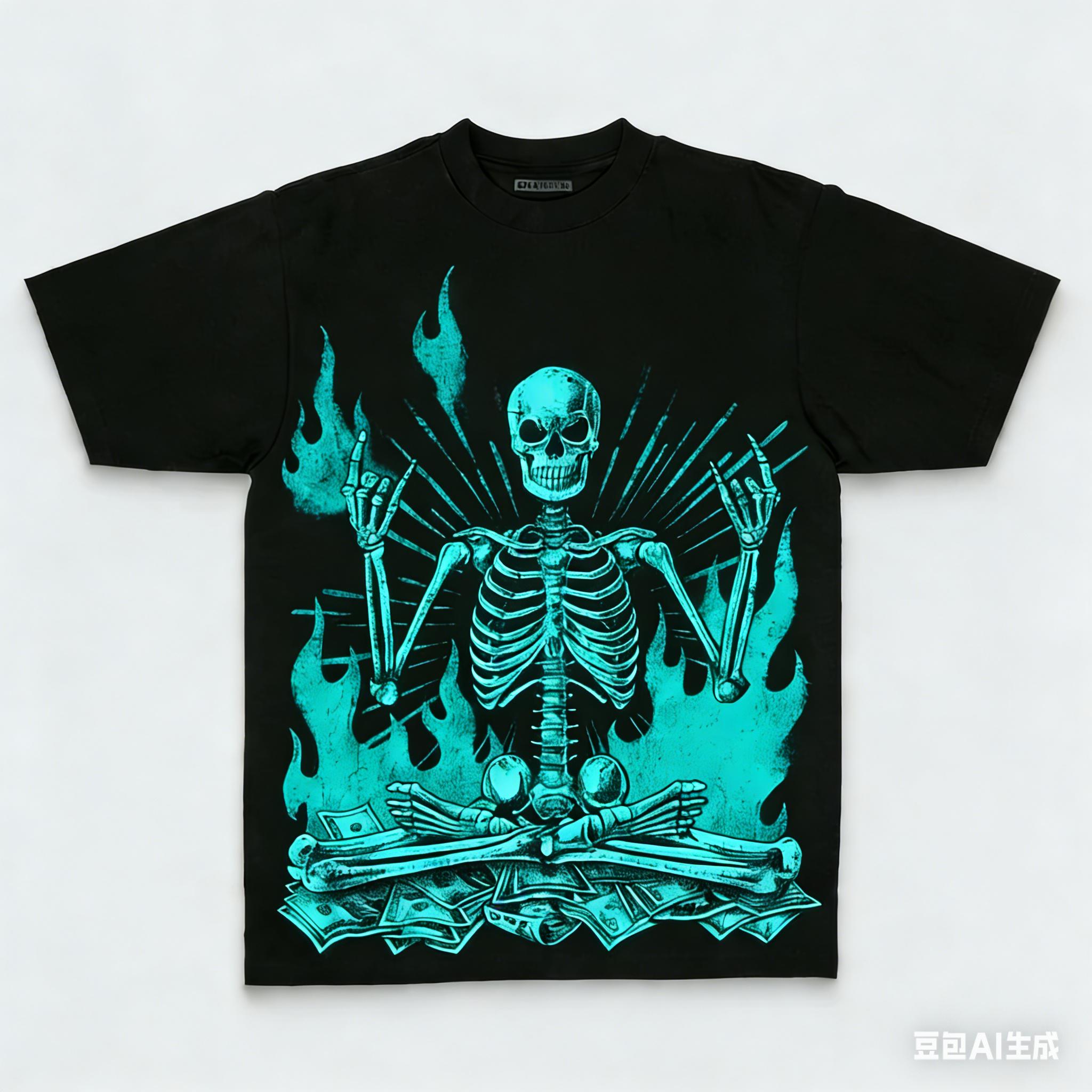 

Fashionable New Mens Personalized Skull Graffiti Print Comfortable and Breathable Round Neck Tshirt Outdoor Street Style Top S