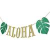 Hawaiian Aloha Banner Decorations with Palm Leaves Garland for Hawaiian Tropical Luau Beach Summer Party Supplies Decor Favors Bunting Photo Booth