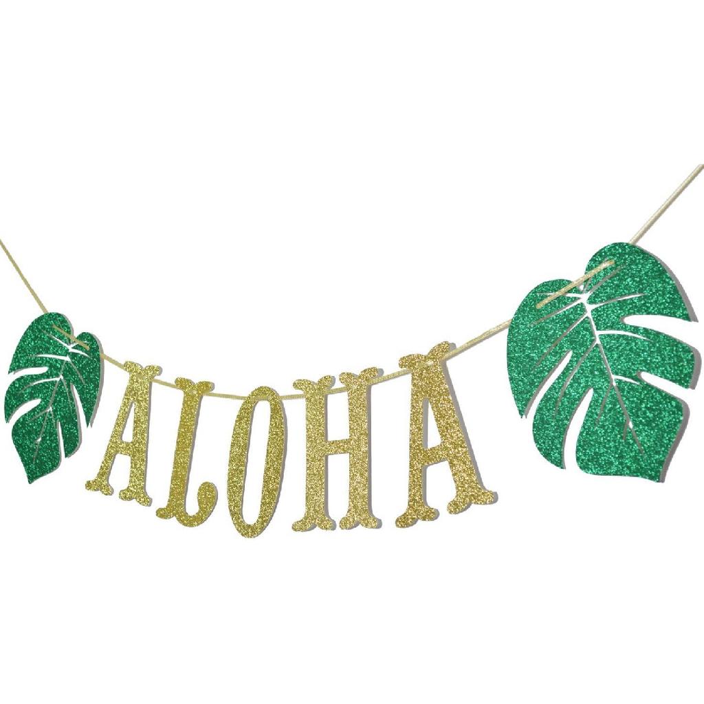 Hawaiian Aloha Banner Decorations with Palm Leaves Garland for Hawaiian Tropical Luau Beach Summer Party Supplies Decor Favors Bunting Photo Booth
