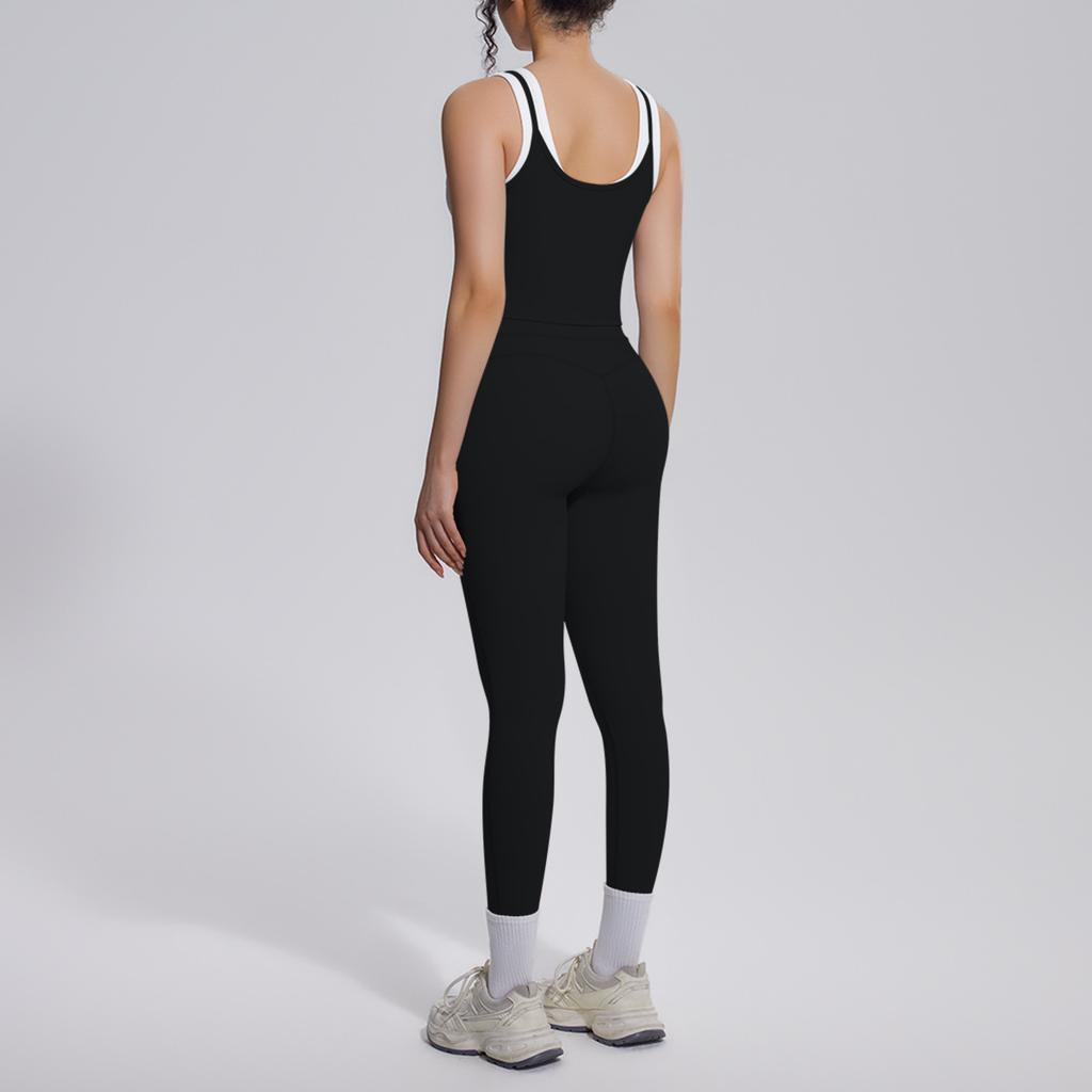 Contrast Color Threaded Vest Tight-fitting High-elastic Breathable Yoga Clothing Set Sports Running Fitness Two-piece Set