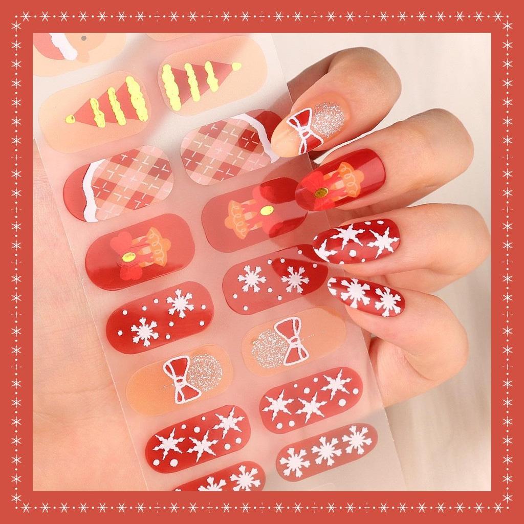 16-Finger French Christmas Gel Nail Stickers - No-Bake, European & American Fashion